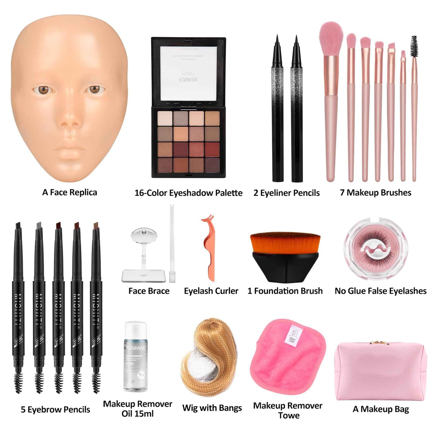 Glinexa 5D Makeup Practice Face – Reusable Silicone Mannequin Head with Wigs and Complete Makeup Kit, Perfect for Beginner Training and Beauty School