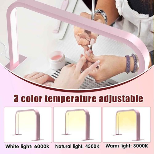 Zyiesrsq Half Moon Nail Desk Lamp, LED Nail Tech Desk Light with Phone Holder, Adjustable Brightness 3000-6000K, Arch Lamp for Manicure, Lash, Eyelas (White)