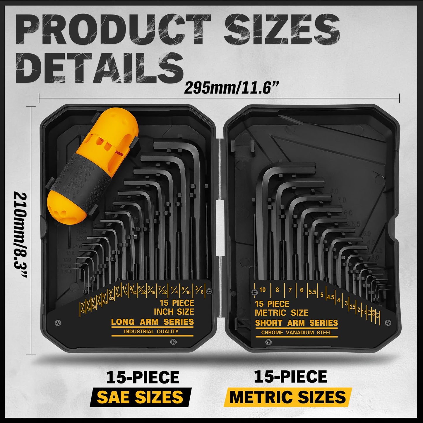 31-Piece Hex Key Set - Allen Wrench Set, SAE and Metric Allen Keys MM(0.7mm-10mm) SAE(0.028"-3/8) Heat-Treated, Torque Handle, High Leverage, Long & Short Keys, Easy Organization