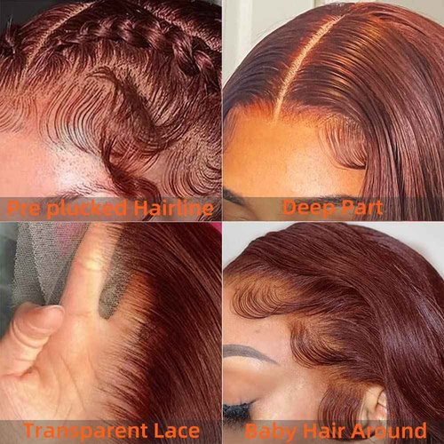28 Inch Reddish Brown Lace Front Wigs Human Hair 13x4 HD Transparent Body Wave Lace Front Wigs Human Hair Pre Plucked Reddish Brown Wig Auburn Glueless Colored Frontal Wigs Human Hair