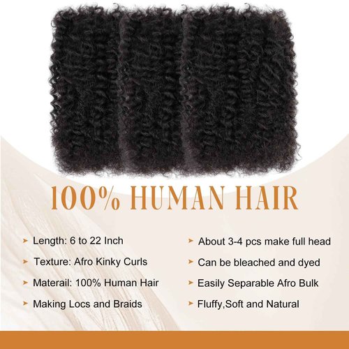 Afro Kinky Bulk Human Hair 10 Inches – 3 Bundles, Natural Curly Texture, Ideal for Braids, Twists, Crochet, and Protective Styles
