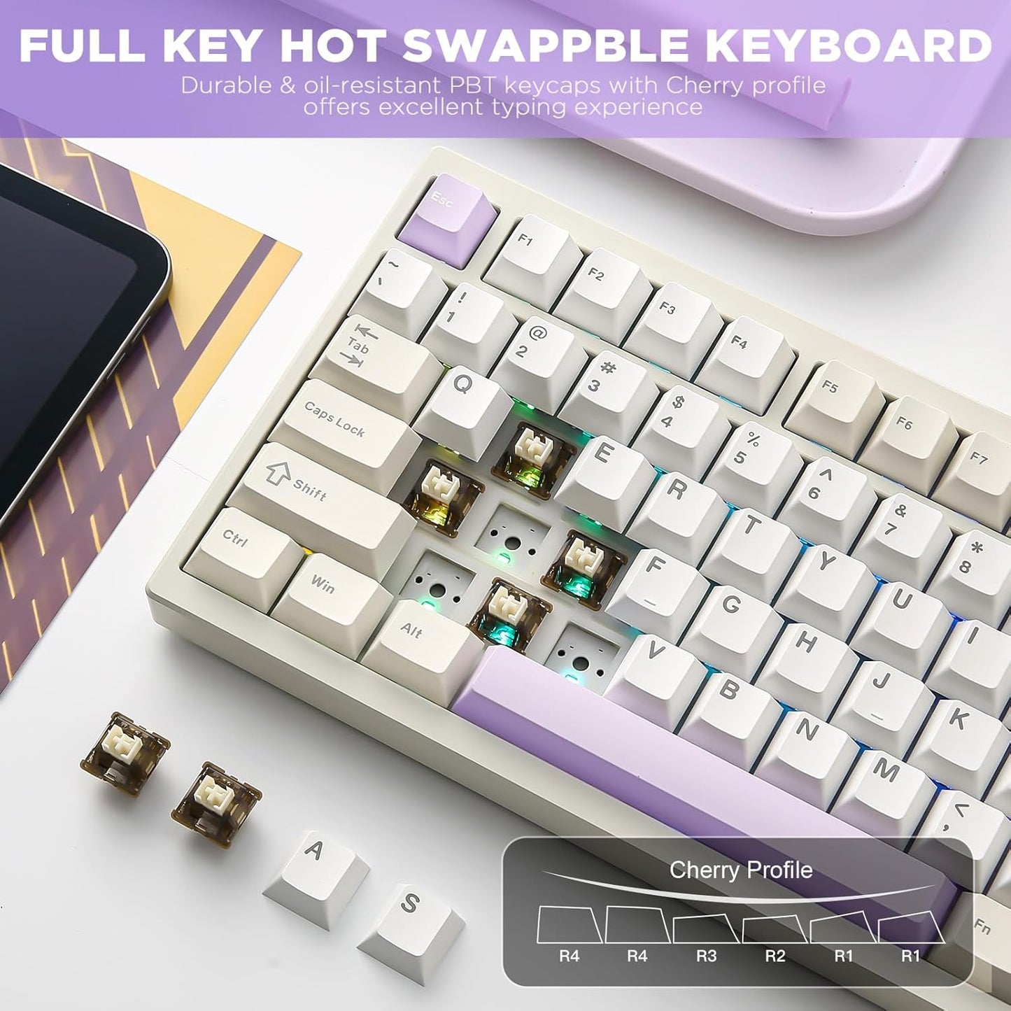 YUNZII AL80 Wireless Mechanical Keyboard,Full Aluminum CNC, Smart LCD Display,Hot Swappable Gasket Mount 75% Layout with Knob,BT/2.4G/USB-C,QMK/VIA Support for Win/Mac (Silver, Cocoa Cream V2 Switch)