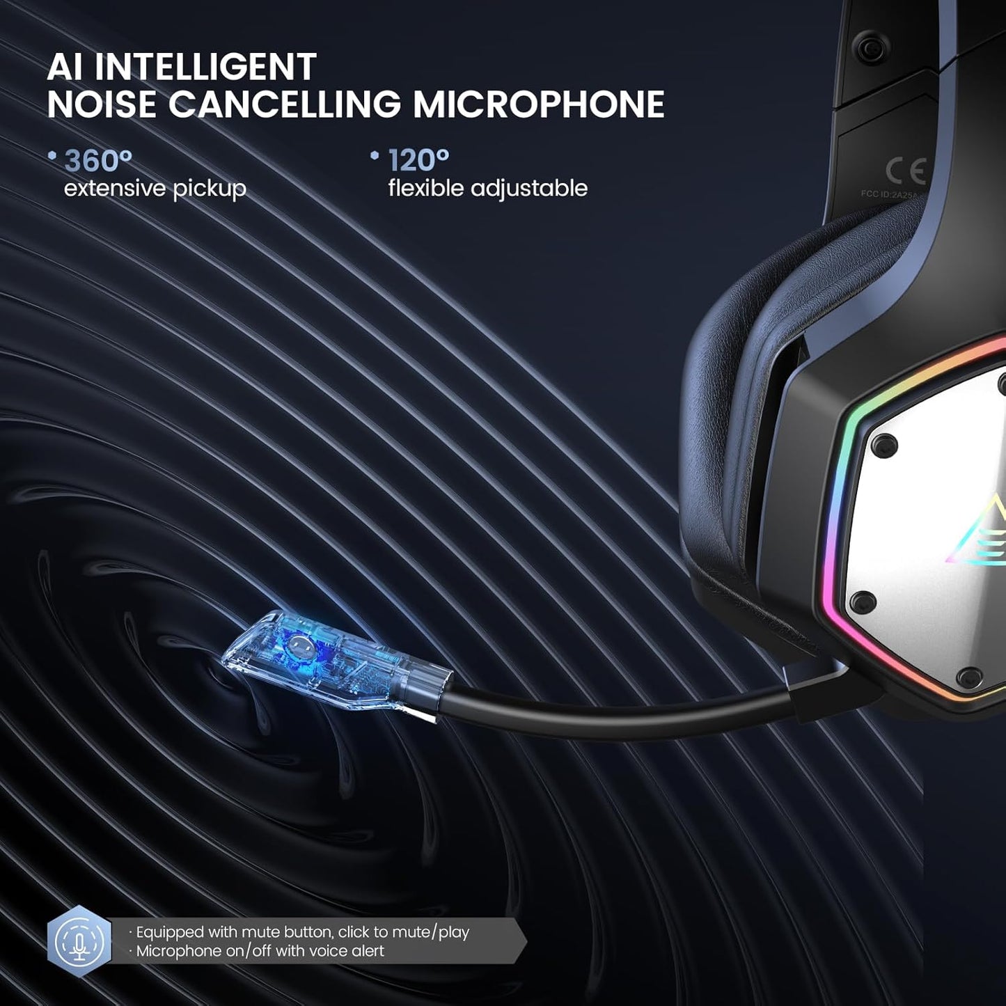 2.4GHz Wireless Gaming Headset for PC, PS4, PS5, Gaming Headphones with Noise Cancelling Microphone, 7.1 Surround Sound, 36-Hr Battery Gamer Headset for Computer, Laptop, 3.5mm Wired for Xbox Serie