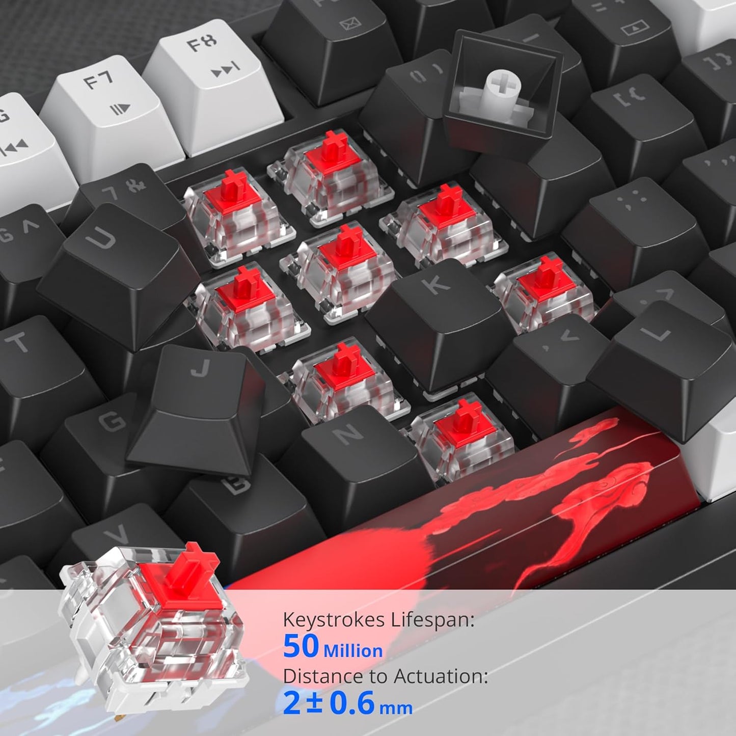 75% Mechanical Gaming Keyboard with Volumn Knob, Gasket Hot Swappable RGB, Wired, Red Switch, 82 Keys Compact Creamy (Black Grey)