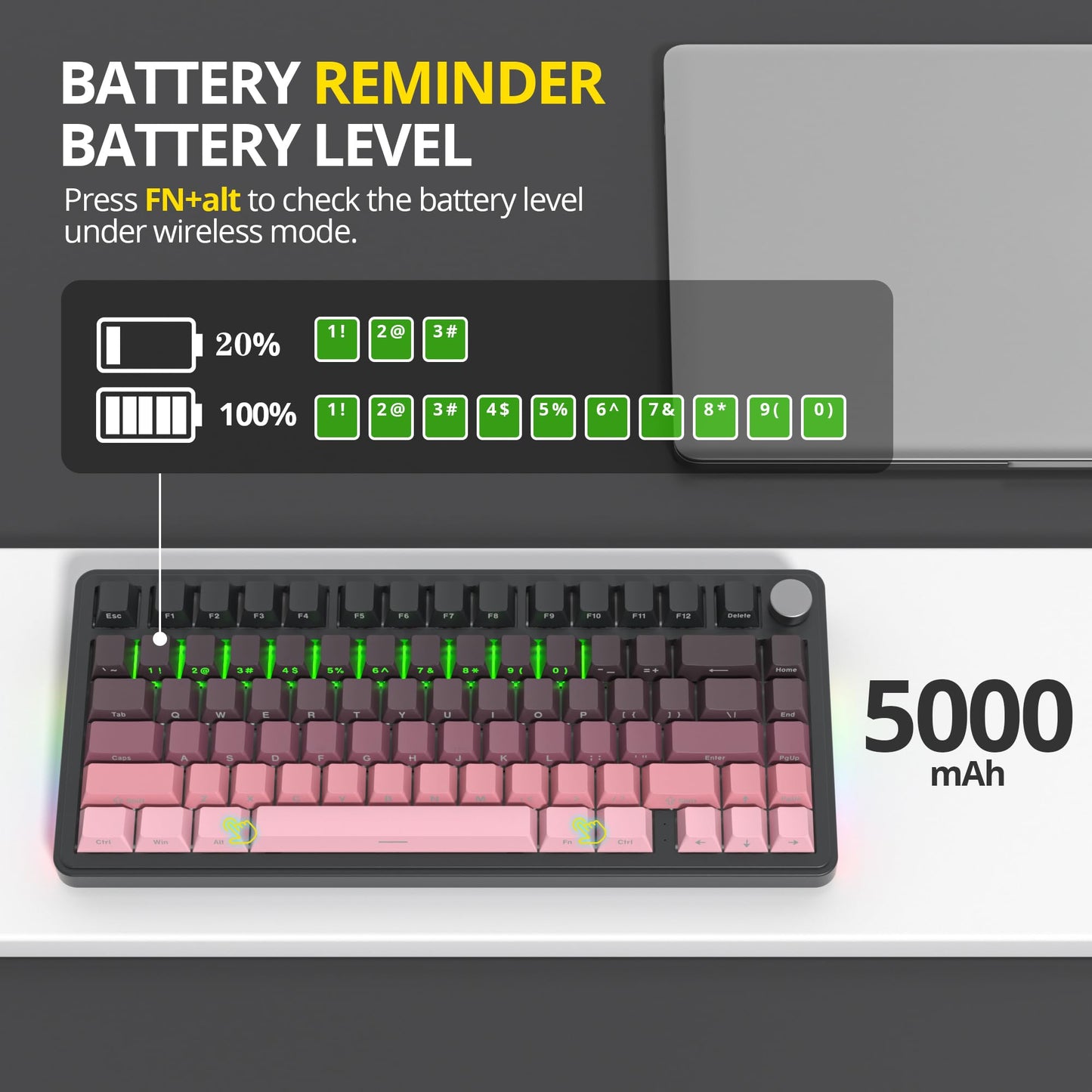 surmen M75 75% Wireless Creamy Keyboard with Gasket, Pre-lubed Triple Mode Bluetooth Mechanical Gaming Keyboard BT5.0/2.4Ghz/USB with Sound Absorbing Pads Hot-Swap(Sunset)