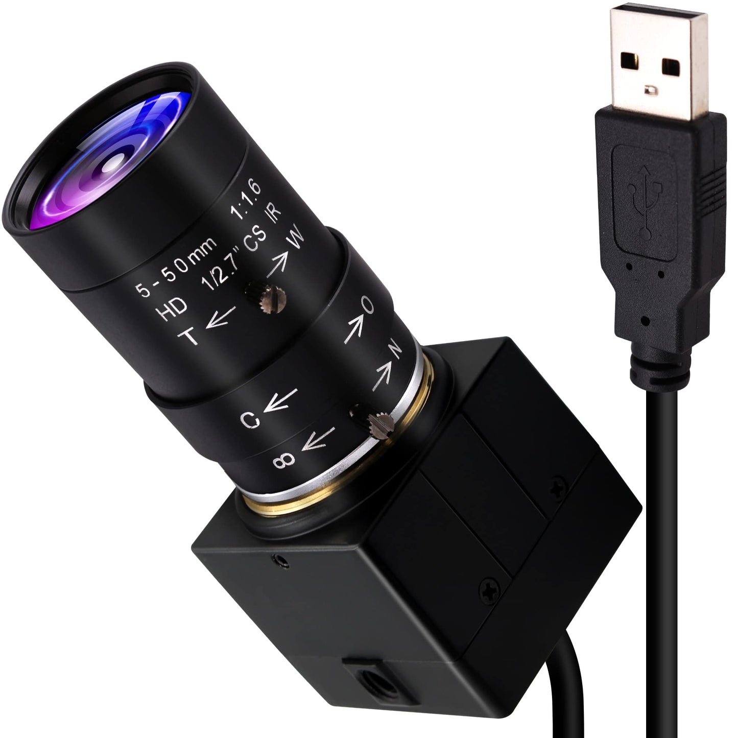 ALPCAM 1080P USB Camera with 5-50mm 10X Manual Zoom Lens, H.264 Full HD Webcam 0.01Lux Low Light Camera for Industrial Inspection, Plug & Play for Windows/Linux/Raspberry Pi/Mac