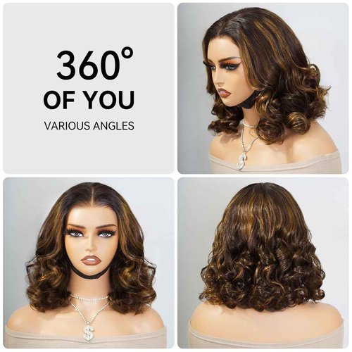 mscoco Bob Wig Human Hair 6Ć5 Glueless Wigs Human Hair Pre Plucked Pre Cut 180% Density Closure Highlight Wig Human Hair for Black Women 1B/2/30 Wear and Go Honey Blonde Bob Wig 12inch