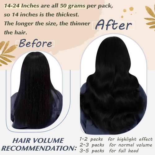 Ugeat Micro Link Hair Extensions Human Hair #1 Real Human Hair Extensions Jet Black 22 Inch and 18 Inch