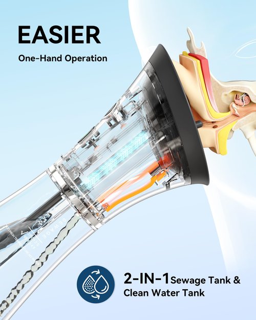 KAUGIC Ear Wax Removal Kit & Ear Cleaner, Easy One-Hand Use with Built-in Tank, IPX7 Waterproof, 4 Modes, FSA/HSA Eligible