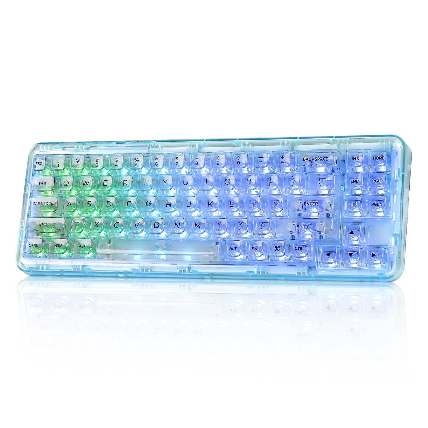 YUNZII X71 Wireless Hot Swappable Transparent Mechanical Keyboard with Clear Keycaps, 68% Layout, BT5.0/2.4G/USB-C Gasket Mount Wireless RGB Backlit for Windows/Mac(Crystal Ice Switch,Cyan)