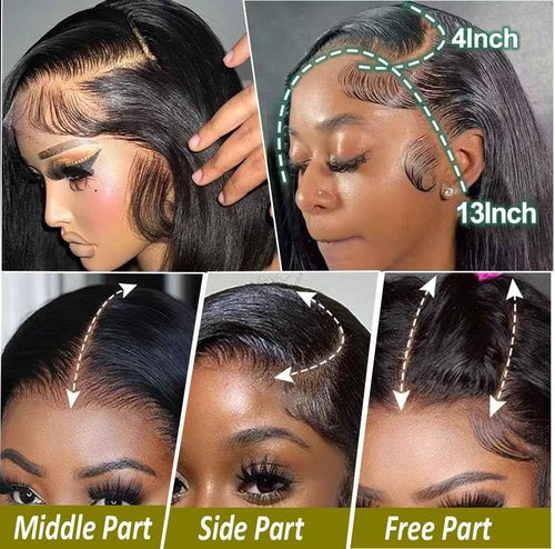 Lace Front Bob Wigs Human Hair 13x4 HD Lace Frontal Straight Bob Wig Human Hair Glueless HD Transparent Bob Wigs for Black Women 14 Inch Human Hair Natural Black Wig with Baby Hair 180% Density