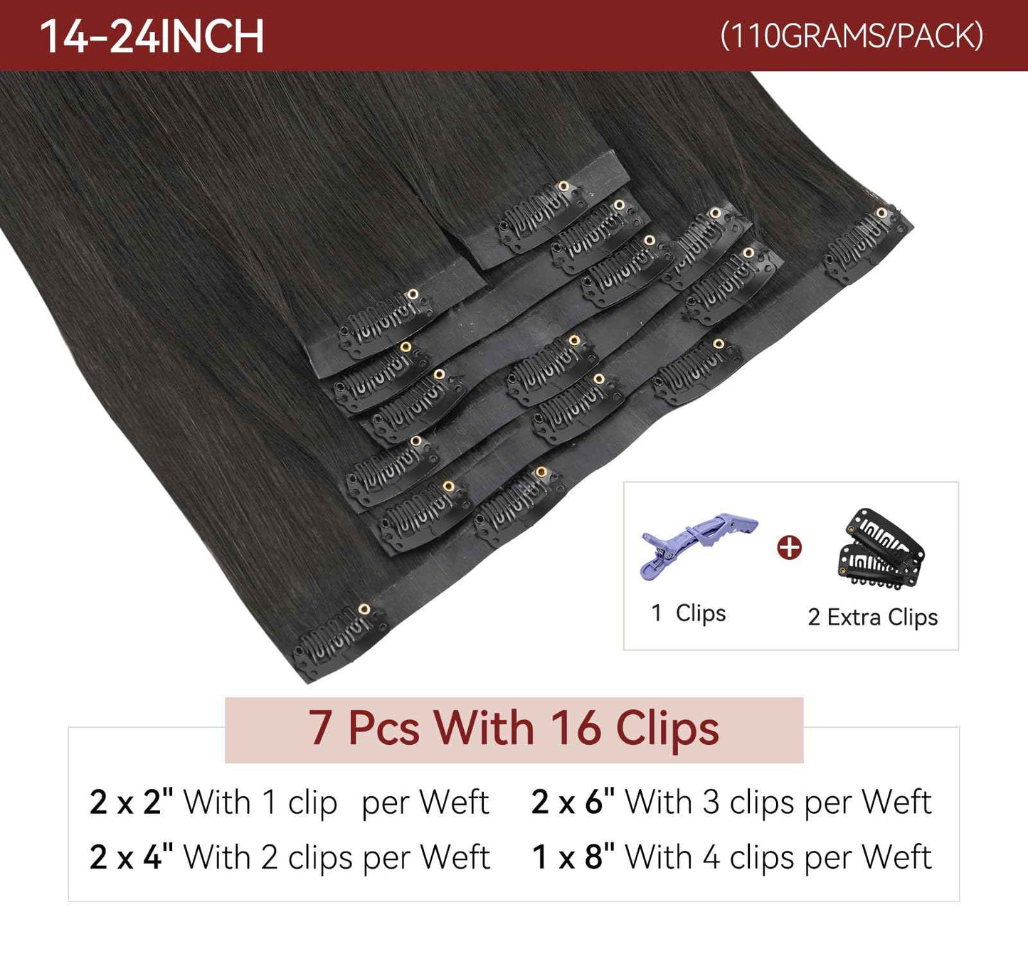 LOVELINE Seamless Clip in Hair Extensions Real Human Hair, Luxury Remy Human Hair Extensions Clip ins for Women, 24 Inch 110g 7Pcs, Off Black