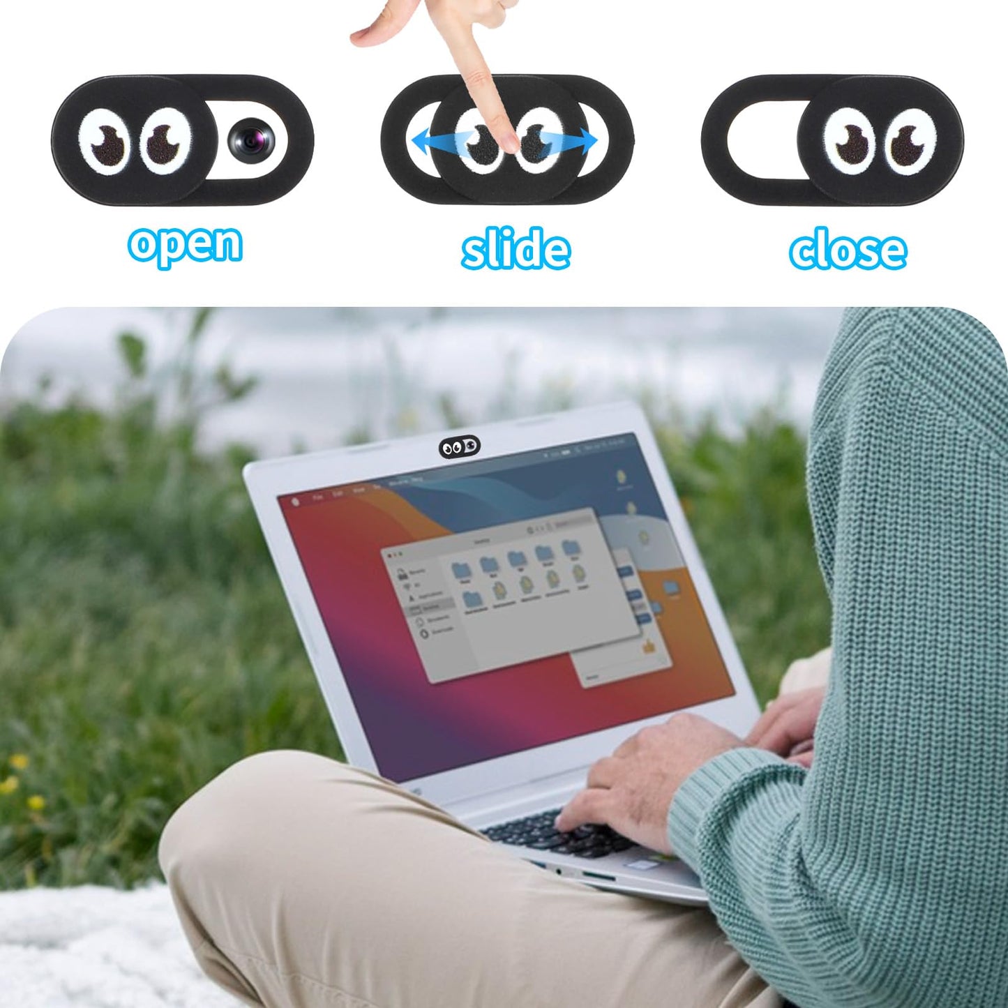 Amabro 8PCS Webcam Cover Slide, Thin Phone Camera Cover Laptop Computer Camera Cover Slide Blocker Slider Lens Cover Protector Protect Privacy Security Fits Desktop PC Tablet Pad(Eye)