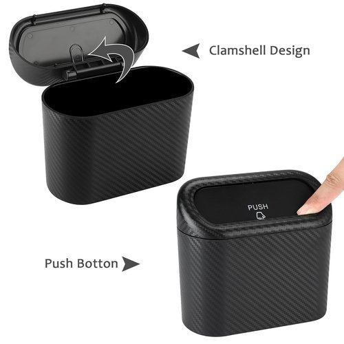 Accmor Car Trash Can with Lid, Mini Vehicle Trash Bin Portable Car Dustbin Garbage Organizer Holder with One Roll Trash Bag, Small Hanging Leakproof Auto Storage Bag Container (Carbon Fiber)