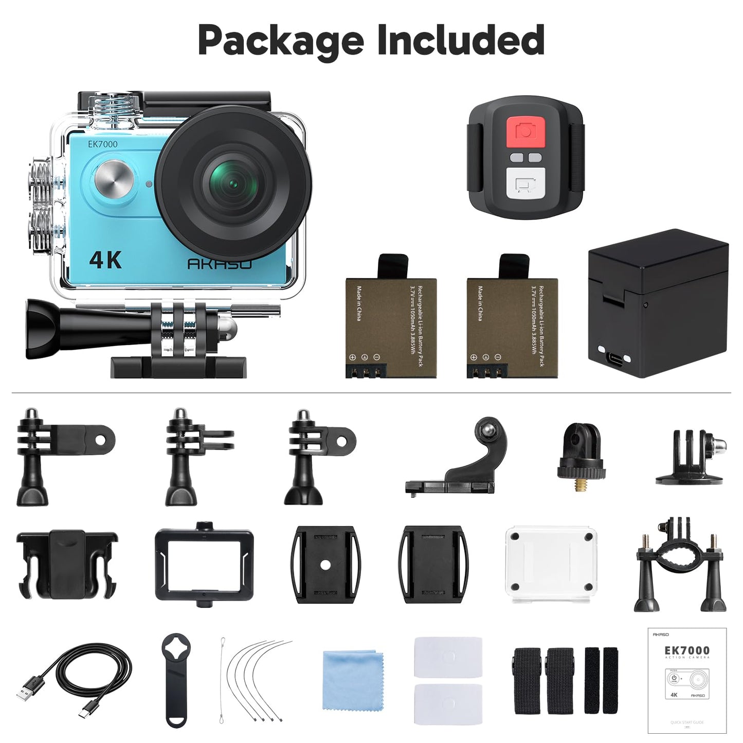 AKASO EK7000 4K30FPS 20MP WiFi Action Camera with EIS Ultra HD 131FT Waterproof Underwater Camera Remote Control 4X Zoom Support External Microphone