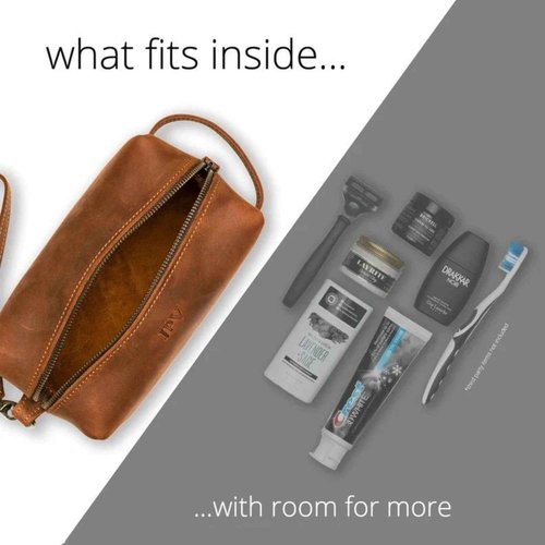 PEGAI Leather Travel Toiletry Bag for Men | Handmade Top Grain Distressed Dopp Kit, Mens Toiletry Bag, Shaving Kit Case Travel Organizer - Lee (Cinnamon)