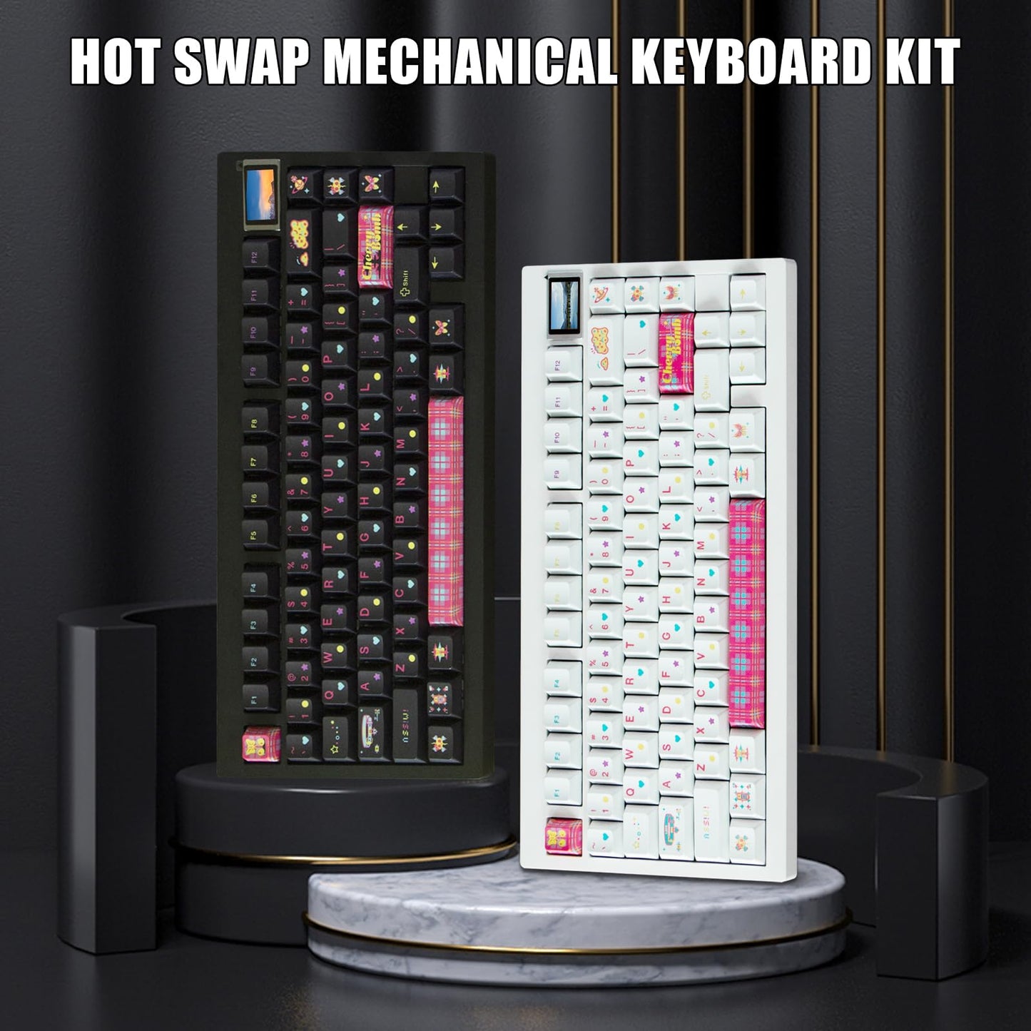 ZMX GMK81 75% Keyboard Kit,Hot Swap Bluetooth/2.4G Wireless/Type-C Tri-Mode RGB Mechanical Keyboard with TFT-LCD Screen PCB Gasket VIA Programmable Customized Barebones TKL Gaming DIY Kit (Black)