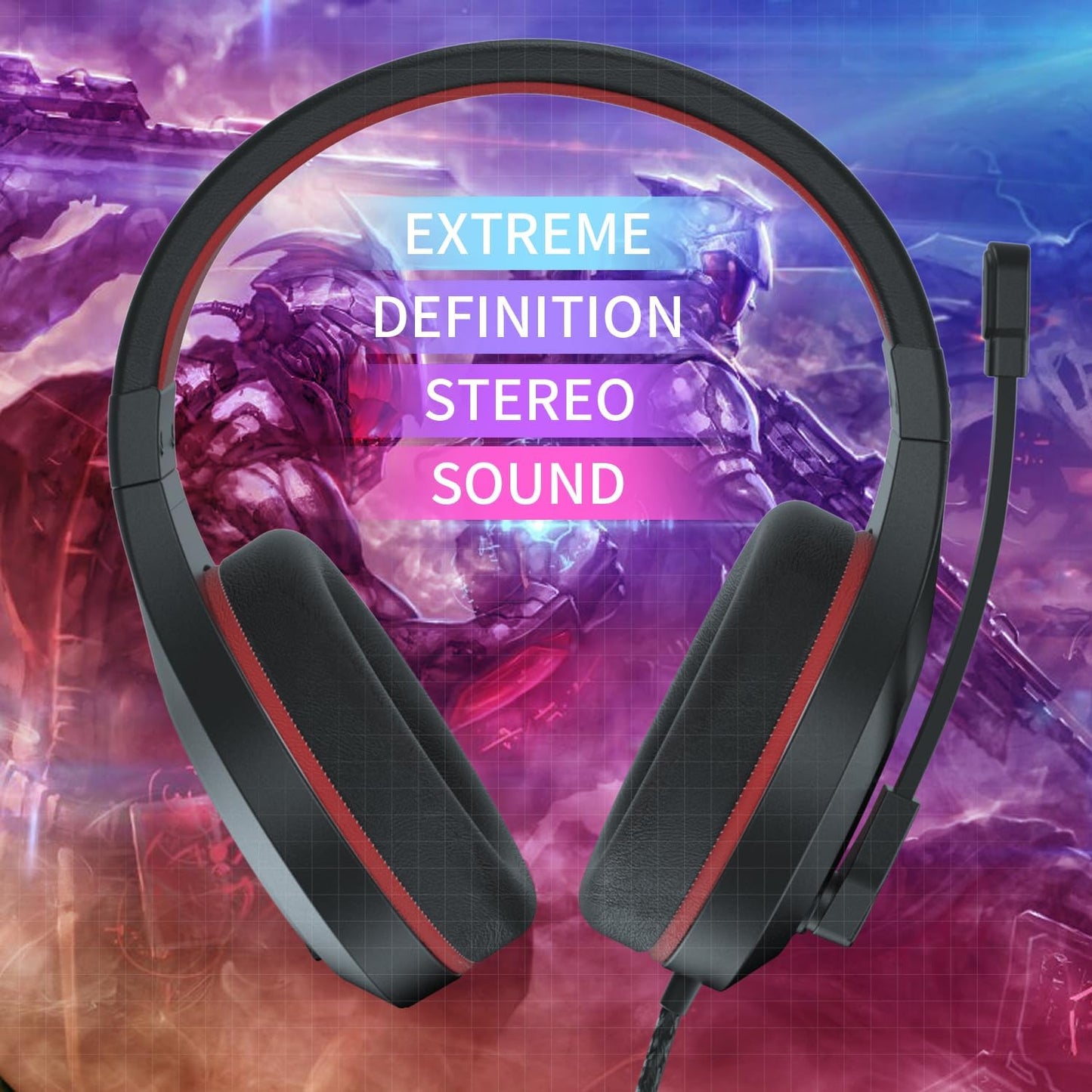 Anivia MH601 Headphones with Microphone Wired Headset with Active Noise Canceling Microphone, 3.5mm Audio Jack Stereo Headphone - Red (Game/Work/School)