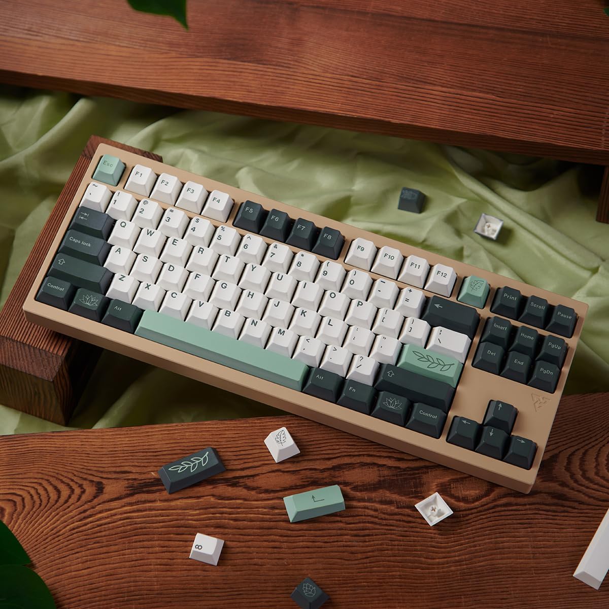 133 Keys Dye Sub PBT Keycaps Cherry Profile Green Botanical Keycaps Set Fit for 60% 65% 75% 95% Mechanical Keyboard Cherry Mx Switches