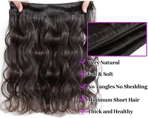 MsSunlight 12A Human Hair Bundles 16 18 20 22 Inch Body Wave Bundles Human Hair 100% Unprocessed Brazilian Virgin Hair 4 Bundles Deals Human Hair Extensions Quick Weave Natural Black