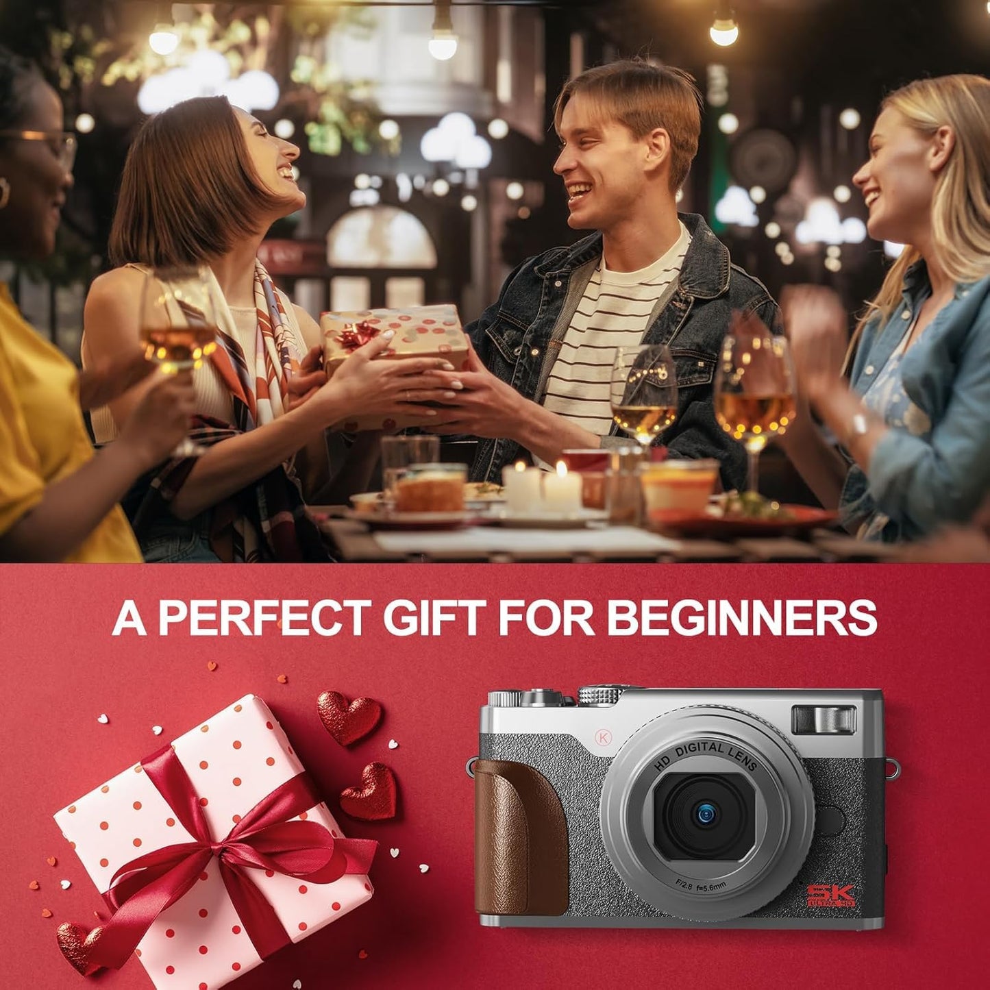 5K 64MP Digital Cameras for Photography,18X Zoom Anti-Shake Vlogging Camera for YouTube, Autofocus Digital Cameras with 32GB TF Card & 2 Batteries (Silver)