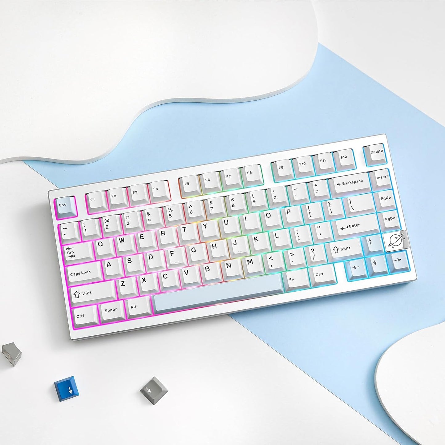YUNZII AL75 PRO 75% Wireless Mechanical Gaming Keyboard,Full Aluminum CNC,BT/2.4G/Wired,PBT Keycaps,Gasket Mounted Hot Swap,Custom RGB Backlight, Programmable for Mac/Win (Silver, Cocoa Cream V2)