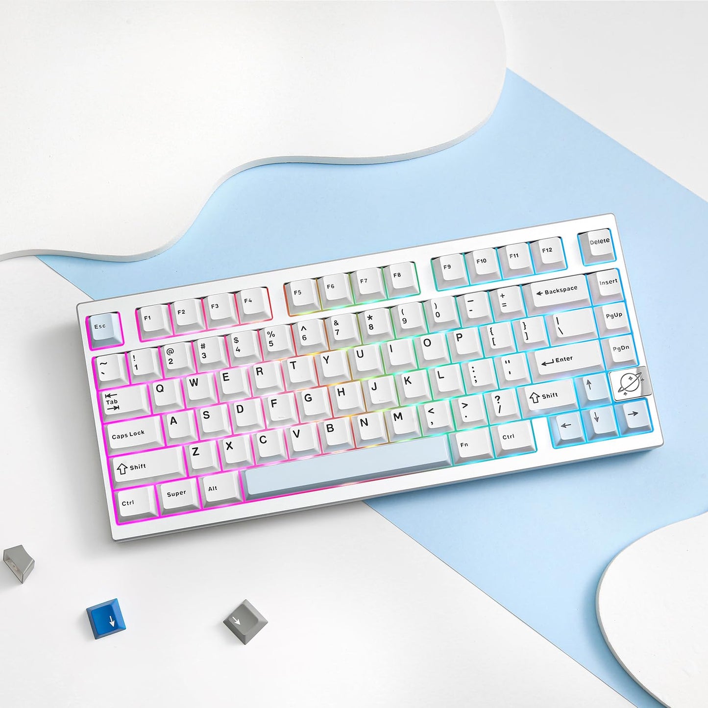 YUNZII AL75 PRO 75% Wireless Mechanical Gaming Keyboard,Full Aluminum CNC,BT/2.4G/Wired,PBT Keycaps,Gasket Mounted Hot Swap,Custom RGB Backlight, Programmable for Mac/Win (Silver, Blue Grey)