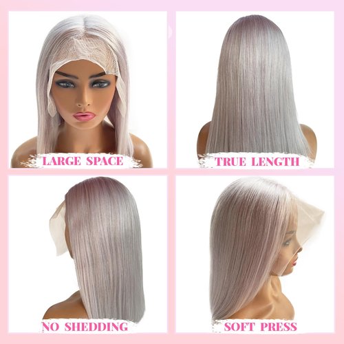Valiilo 16 Inch Grey Bob Wig Human Hair 13x4 HD Lace Front Wigs Human Hair Pre Plucked with Baby Hair Glueless Bob Wig Human Hair 180% Density
