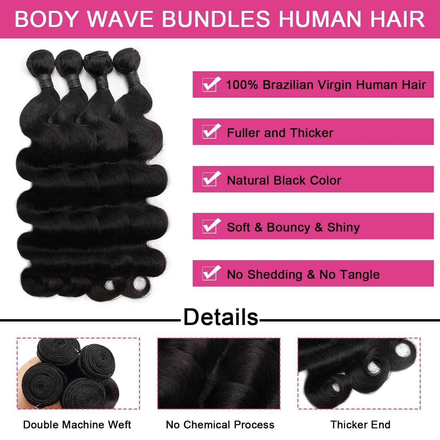 Human Hair 4 Bundles Body Wave 18 20 22 24 Inch 100% Unprocessed Brazilian Virgin Body Wavy Hair Bundles for Black Women Quick Weave Natural Black Hair