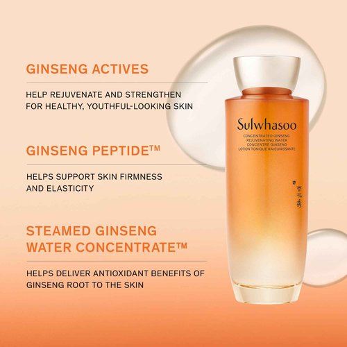 Sulwhasoo Concentrated Ginseng Rejuvenating Water- Korean Ginseng & Peptide Hydrating Face Toner with Niacinamide, Hyaluronic Acid & Glycerin for Wrinkles & Firmness, 5.07 fl. oz.