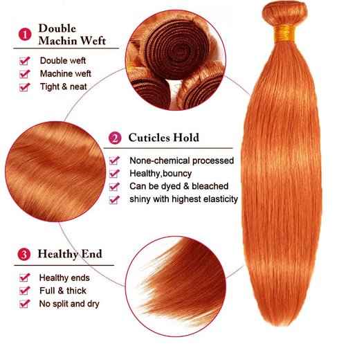Condescension Human Hair Bundles 20 22 24 inch Orange Burnt Orange 350 Straight Wave Bundles Human Hair Unprocessed Brazilian Virgin Hair for Black Women