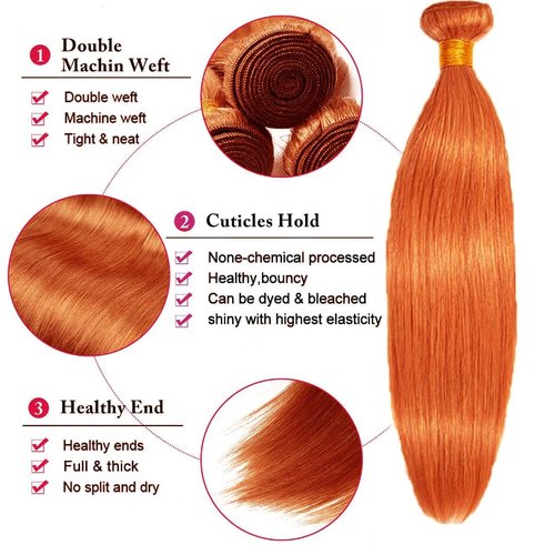 Giginger Bundles Human Hair 16 18 20 inch Orange Straight Bundles 350 Color Human Hair Unprocessed Quick Weave Soft Sewn In Hair Extensions for Black Women