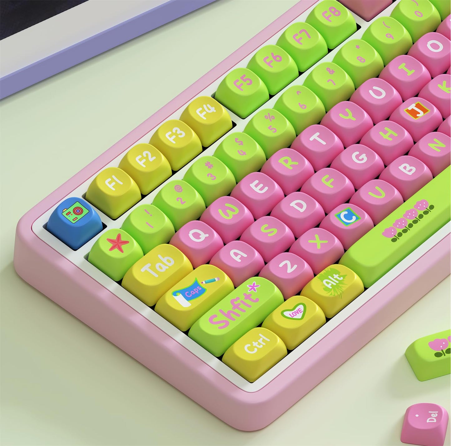ZMX Cute PBT Keycaps,Kawaii Dye-Sub Custom Keycaps SOA Profile 136 Keys Full Size Keycap Set for 60% 65% TKL Full Size Cherry MX Switch ANSI Layout Mechanical Gaming Keyboard Creamy Keycaps (01)
