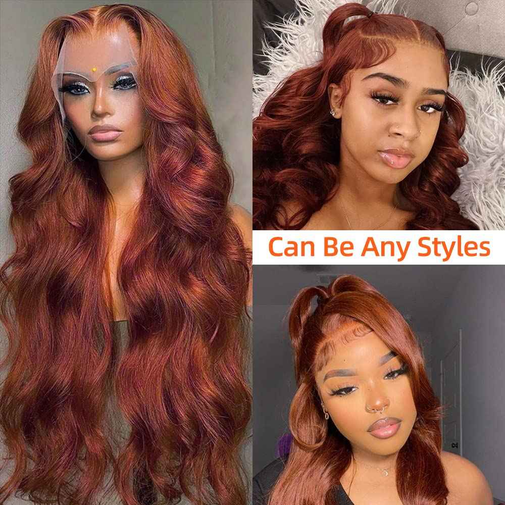 28 Inch Reddish Brown Lace Front Wigs Human Hair 13x4 HD Transparent Body Wave Lace Front Wigs Human Hair Pre Plucked Reddish Brown Wig Auburn Glueless Colored Frontal Wigs Human Hair