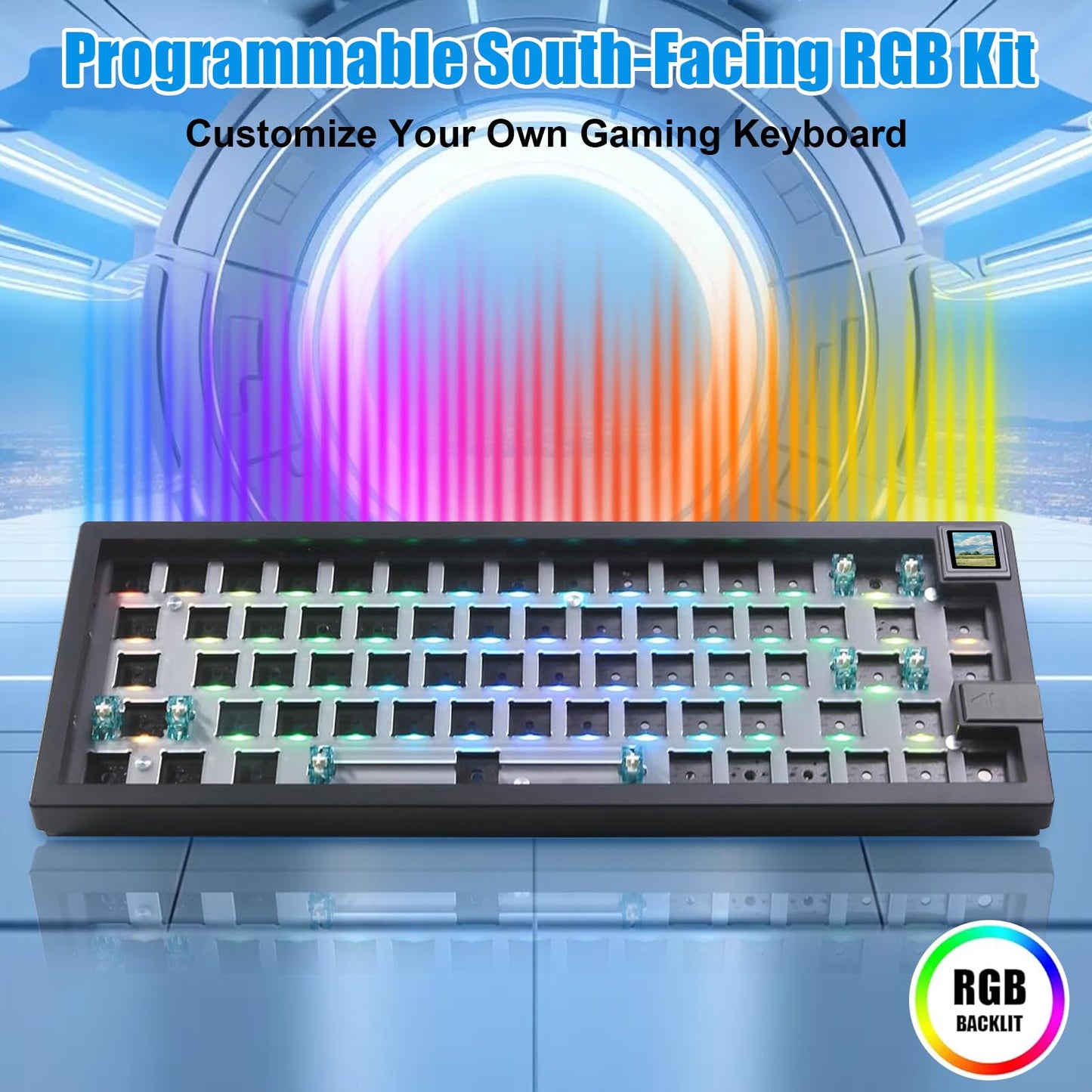 ZMX GMK67S Keyboard Barebones Kit,65% Gasket Mount Hot Swap PCB Tri-Mode BT5.0/2.4G/Type-C Wireless Mechanical Keyboard with TFT-LCD Screen VIA Programmable Custom RGB Gaming Keybaord DIY Kit (Black)