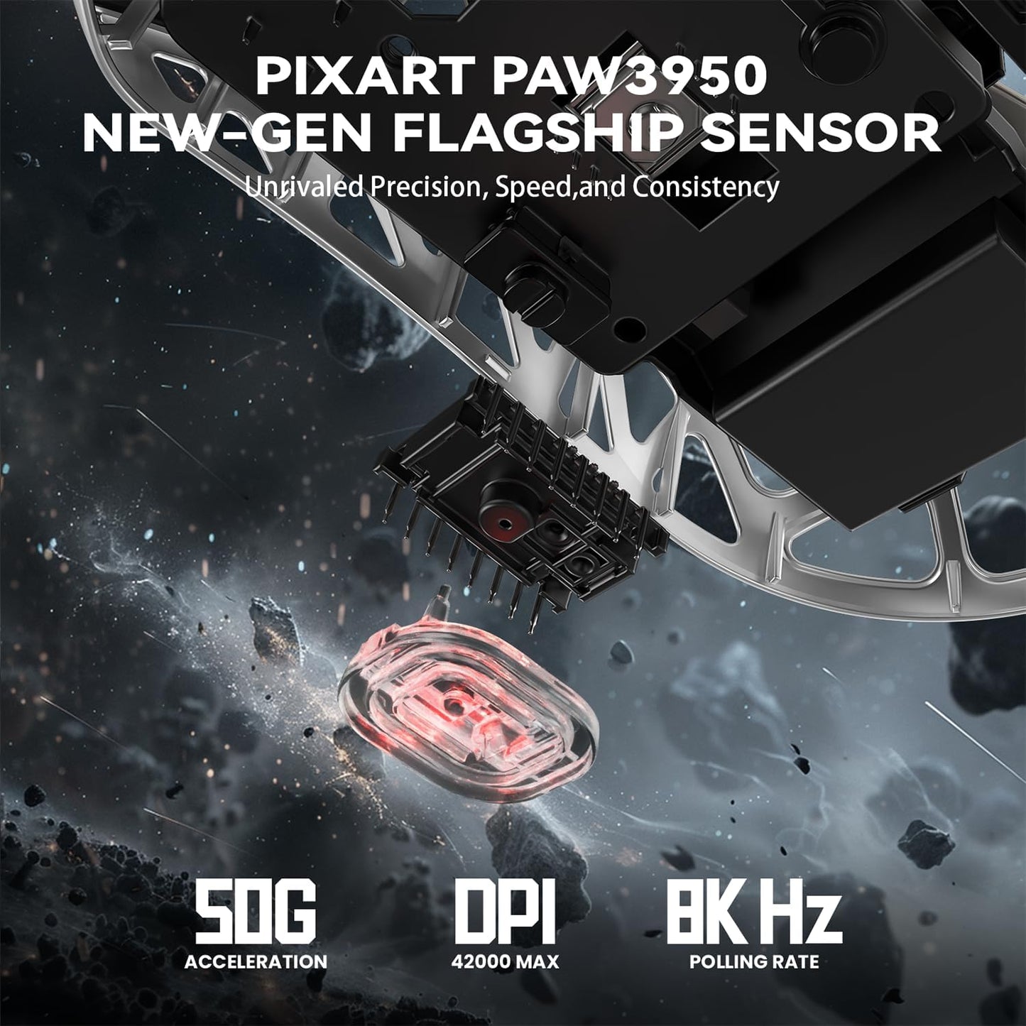 ZIYOU LANG x Attack Shark R2 Wireless Gaming Mouse, Ultra Lightweight Magnesium Alloy, PAW3950 42000 DPI Optical Sensor, 8KHz Polling Rate, BT/2.4G/Wired Programmable Mice with Grips Sticker (Black)