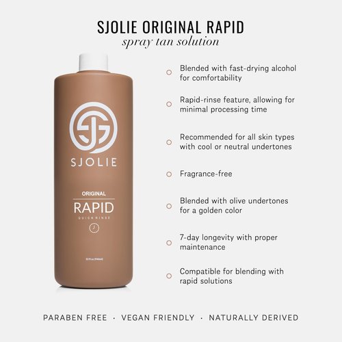 SJOLIE Rapid Spray Tan Solution - Ultra One Hour Express Tan - Olive Base | Sunless Tanner for a Fast Drying, Vegan-Friendly, Radiant Glow (32oz)
