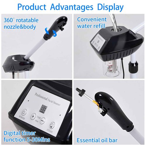 Fuehomue Professional Facial Steamer on Wheels, Facial Steamer for Facial Deep Cleaning, Facial Humidifier for Spa, Adjustable Height for Spa, Salon and at Home Use