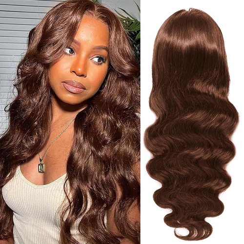 Chocolate Brown Lace Front Wigs human hair Pre Plucked with Baby Hair, 13x6 HD Body Wave Brown Lace Frontal Wigs Human Hair, 180 Density Colored Glueless Brown Wig Human Hair for Women 26inch