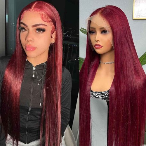 ULRICA 99J Burgundy Lace Front Wigs Human Hair Wigs for Black Women 26 Inch 13x4 HD Lace Burgundy Wig Human Hair Pre Plucked Red Lace Front Wigs 180% Density Straight Burgundy Wig