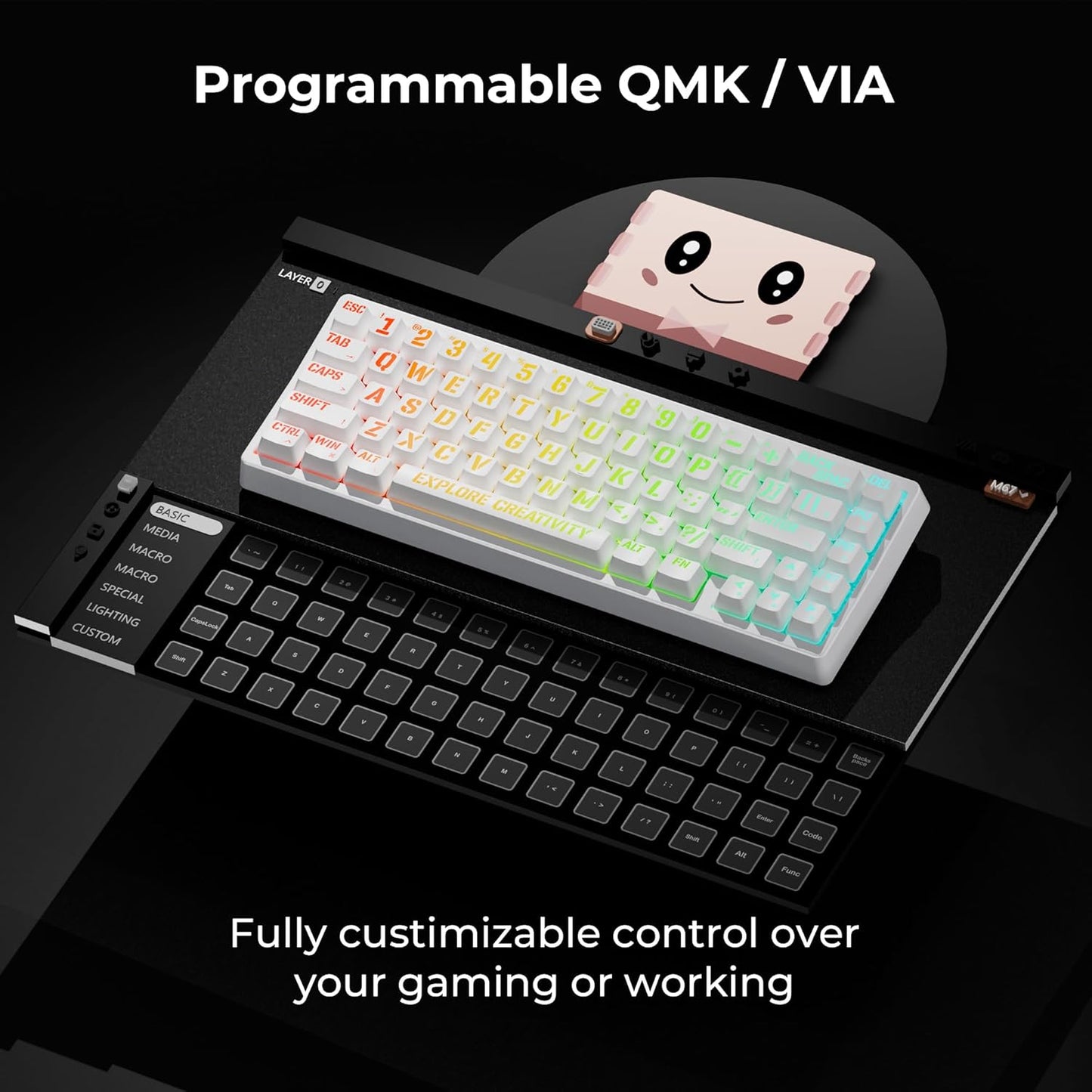 XVX M67 Wireless 60% Percent Keyboard, QMK/VIA Topographic Gaming Keyboard, Tri-Mode Thocky Creamy Mechanical Key Board, Hot Swappable Gasket Mount RGB IMD Tech for Win/Mac, Miami Theme, White