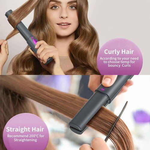 Cordless Hair Straightener Titanium Travel Flat Iron Portable Hair Straightener Fast Heating Cordless Curling Iron 2 in 1 for Straightening & Curling, Wireless Mini Rechargeable 5000mAh w/Safety Lid