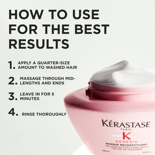 KERASTASE Genesis Hair Mask | Anti-Breakage & Strengthening For Weak or Damaged Hair | Nourishes, Detangles, and Hydrates Hair | For Weakened Hair | Masque Reconstituant | 6.8 Fl Oz