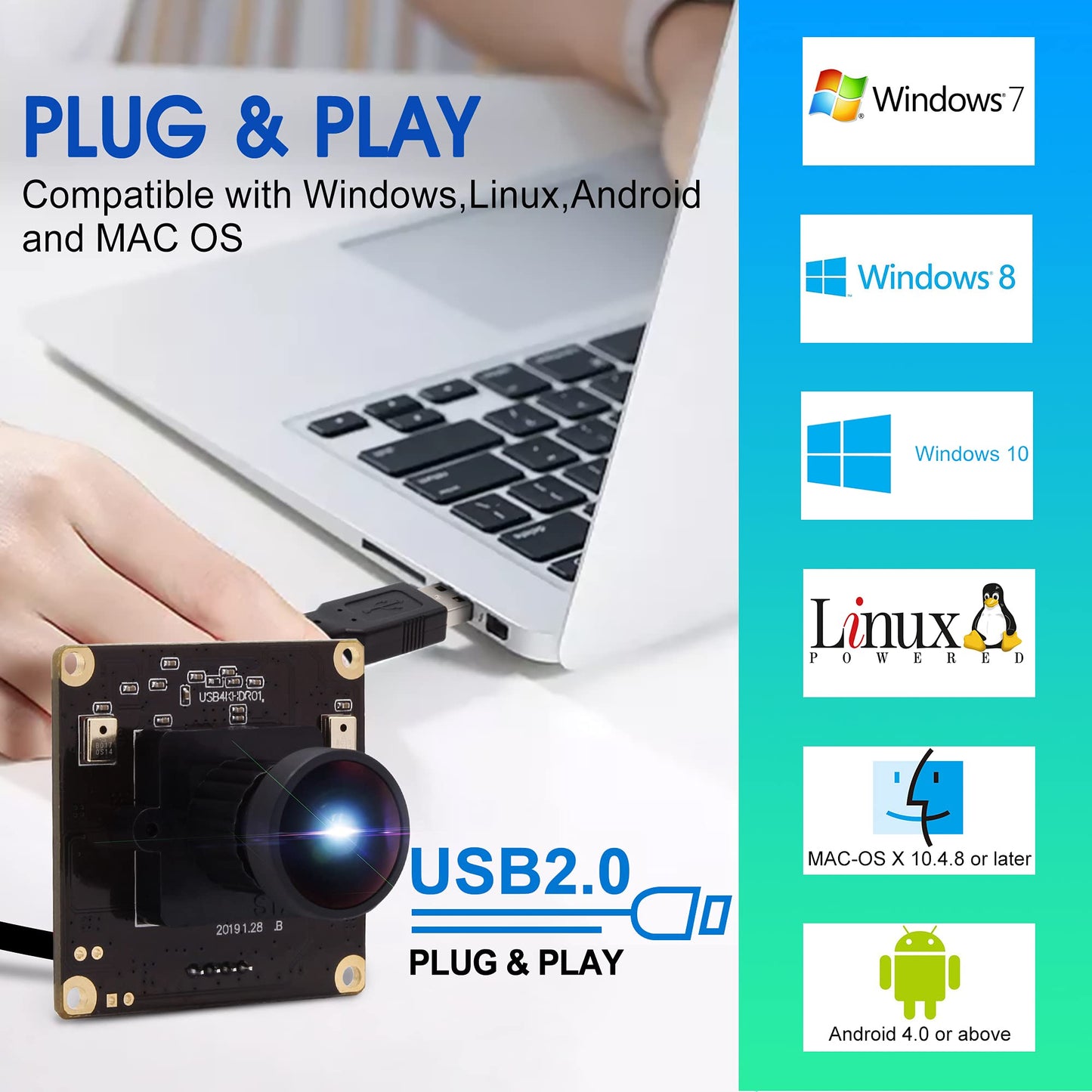 ALPCAM 4K USB Camera Ultra HD 2160P Webcam with IMX317 Sensor, 170 Degree Fisheye Lens, Dual Microphone, Plug and Play for Windows/Mac/Linux/Raspberry Pi