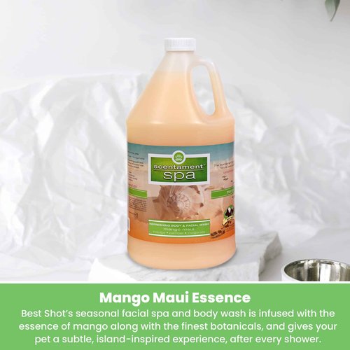 Best Shot Scentament Spa for Pets, Seasonal Facial Spa and Body Wash, Mango Maui, Tearless Shampoo, Hypoallergenic Body Wash, Reduces Tear Stains, 1 Gallon