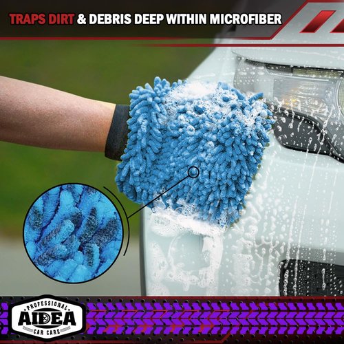 AIDEA Car Wash Mitt Microfiber2PK, Scratch-Free& Lint-Free, Premium Chenille Microfiber Wash Mitt-Blue Extra Large Size (8''X12'')