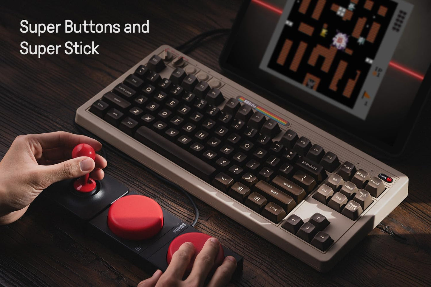 8Bitdo 87 Keys Retro Mechanical Keyboard, Bluetooth/2.4G/USB-C Hot Swappable Gaming Keyboard with Dual Super Programmable Buttons and Super Stick, Volume knob for Windows and Android - C64 Edition
