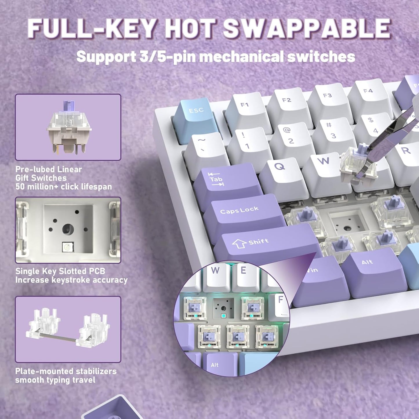 Attack Shark ajazz AK820 Pro 75% Mechanical Keyboard and Coiled Cable Hot Swappable Wireless 2.4GHz/Bluetooth/Wired TFT Screen & Knob Flying Fish Switch RGB Gasket Mount Custom Keyboard-Black