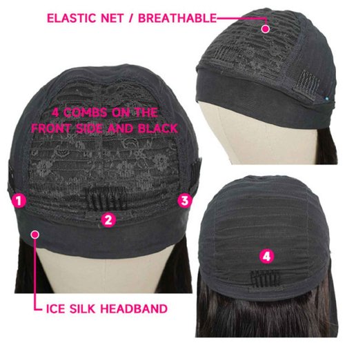 VIVIBABI Kinky Straight Human Hair Headband Wigs 24 Inch Glueless None Lace Front Wigs Machine Made Virgin Kinky Straight Human Hair for Black Women 180% Density Natural Color