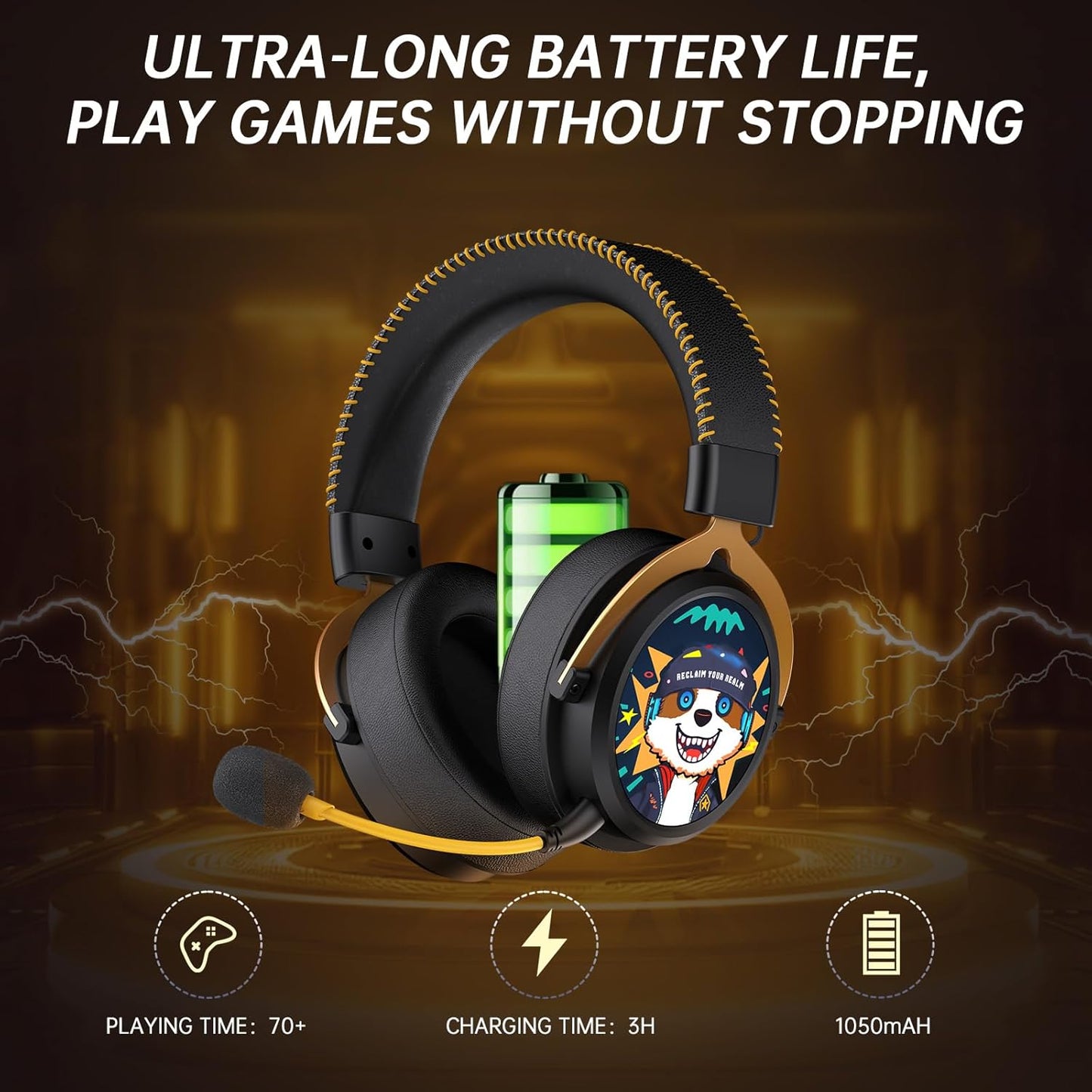 2.4GHz Wireless Gaming Headset for PS5, PS4, PC, Switch, 7.1 Surround Sound, Bluetooth 5.4 Gaming Headphones for Phone, Pad, Laptop, 6mm Noise Canceling Mic, Bio-Dynamic Stereo Sound - Black